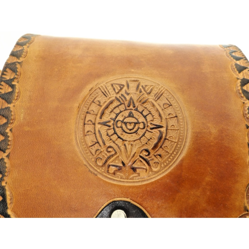 Leather Tooled & Stiched Backpack Purse Aztec design 13 x 9 x 5" - Picture 14 of 16